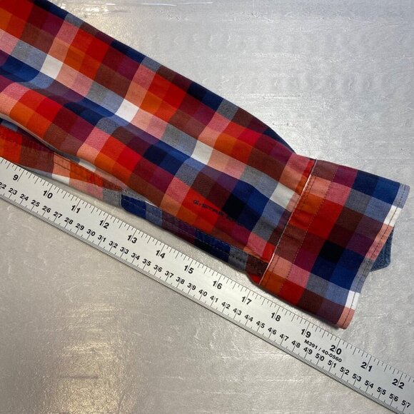 G-Star Raw Men’s Red Blue Plaid Button-Up Shirt Epaulets Size M Streetwear - Picture 15 of 16